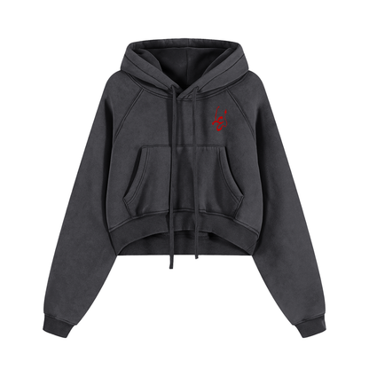 Demon Wings Snow Washed Cropped Hoodie
