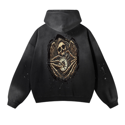 Vintage Wash Frayed Time of Death Hoodie