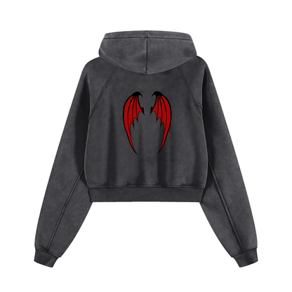Demon Wings Snow Washed Cropped Hoodie